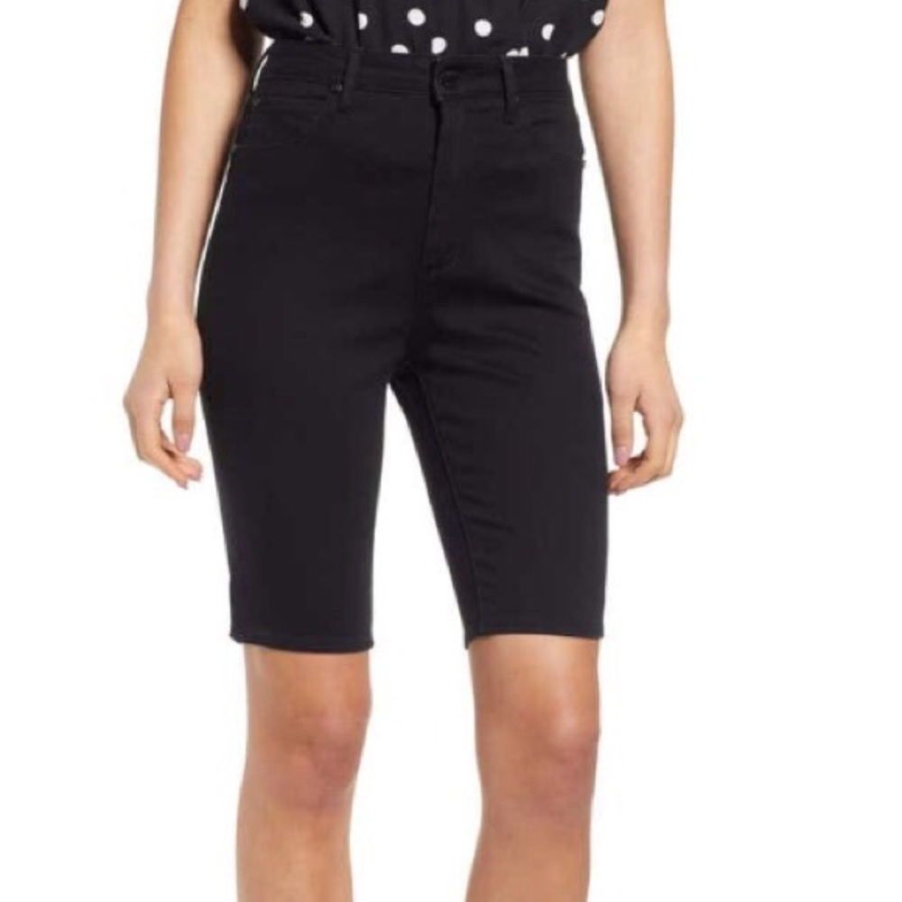 Leith High Rise Stretch Denim Long Biker Shorts 25
